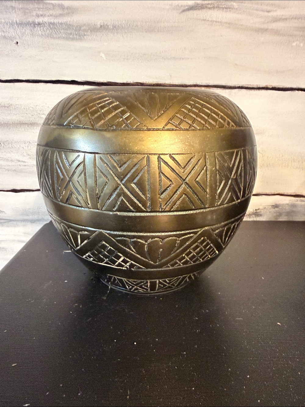 Decorative Carved Metallic Vase - Olive Gold